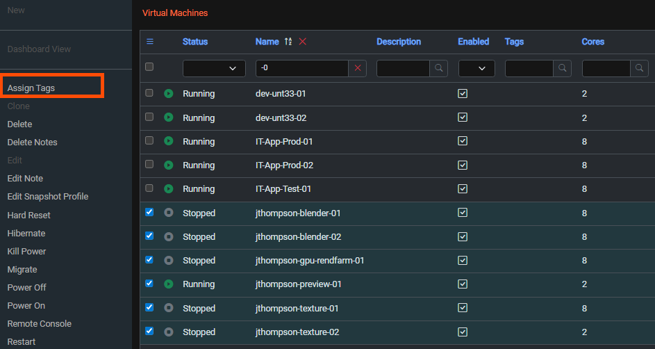 Assign tag to VMs - Dark Mode