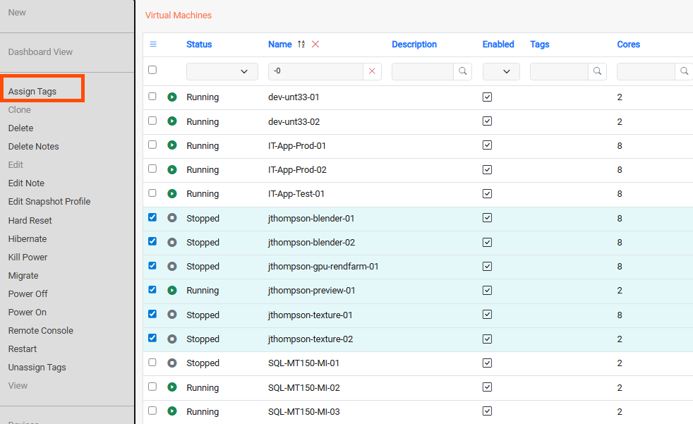 Assign tag to VMs - Light Mode