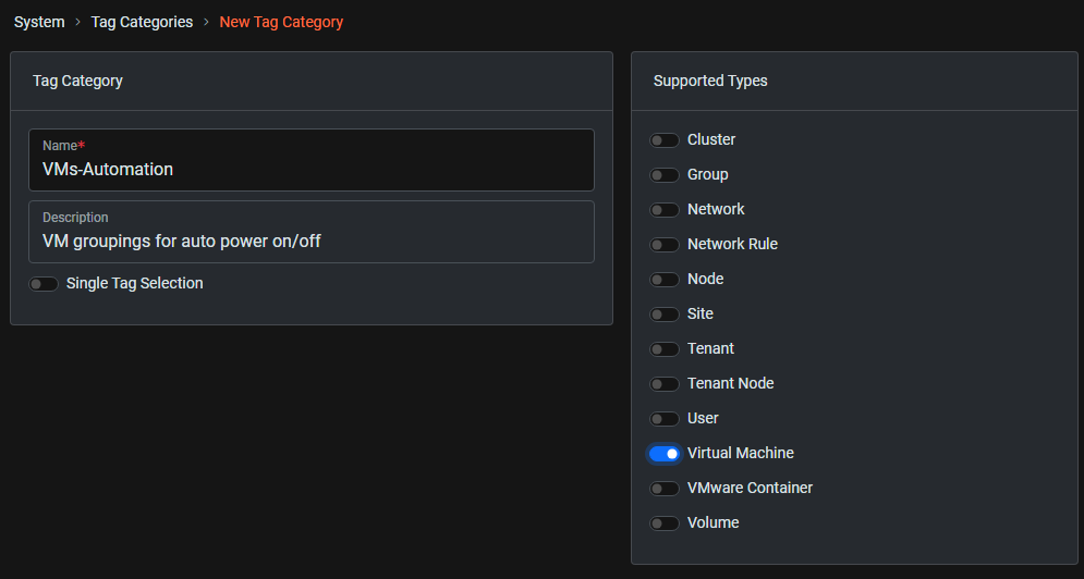 Create tag category - Dark Mode