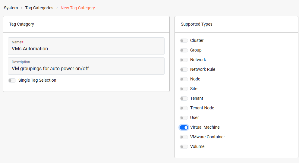 Create tag category - Light Mode