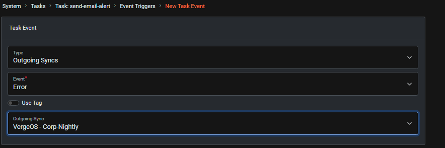 Assign Event Trigger to Email Task - Dark Mode