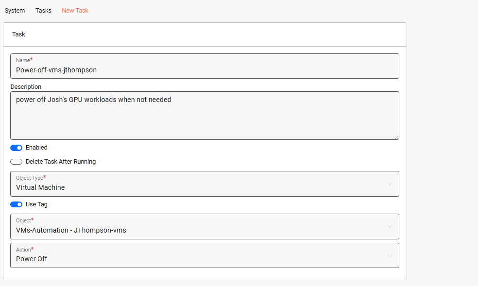Task to power off tagged VMs - Light Mode