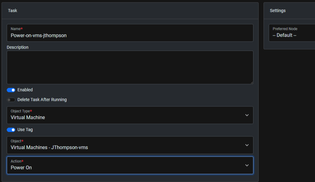 Task to power on tagged VMs  - Dark Mode
