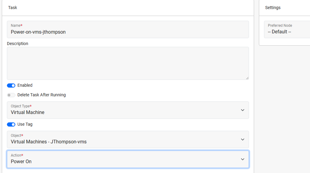 Task to power on tagged VMs - Light Mode