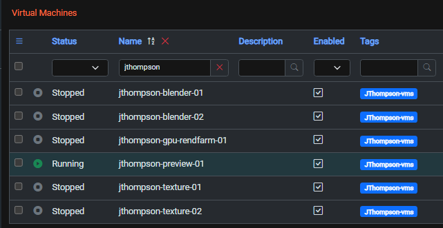 VMs with tag - Dark Mode