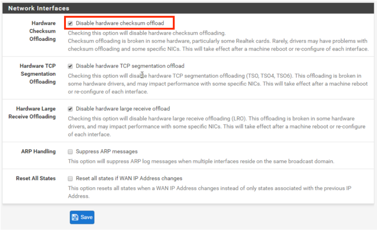 pfSense NIC Offloading Settings